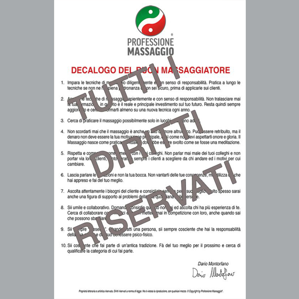 poster "decalogo del buon massaggiatore"